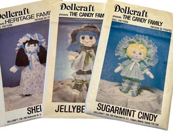 3 modèles de couture Dollcraft, Shelley, Jellybean Jodi, Sugarmint Cindy, poupées de chiffon douces de style poupée de chiffon non découpées