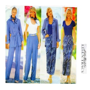 ELLEN TRACY, Women Suit, Sewing Pattern, Butterick 5007, Long Point Collar Jacket / Blazer, Pleat Pant, Wrap Skirt, Size 12-14-16, UNCUT
