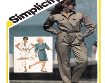 Simplicity 6031, Women Jumpsuit and Dress Sewing Pattern, Long Sleeves, Button Front, Sleeve Option, Straight Leg  Size 12 Bust 34, UNCUT