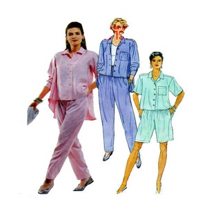 McCalls 4621, Button Front, Casual Top, Pant, Walking Shorts, Asymmetrical Blouse, Pull On, Tapered Leg, Pant, Shorts, Size 10-12, UNCUT