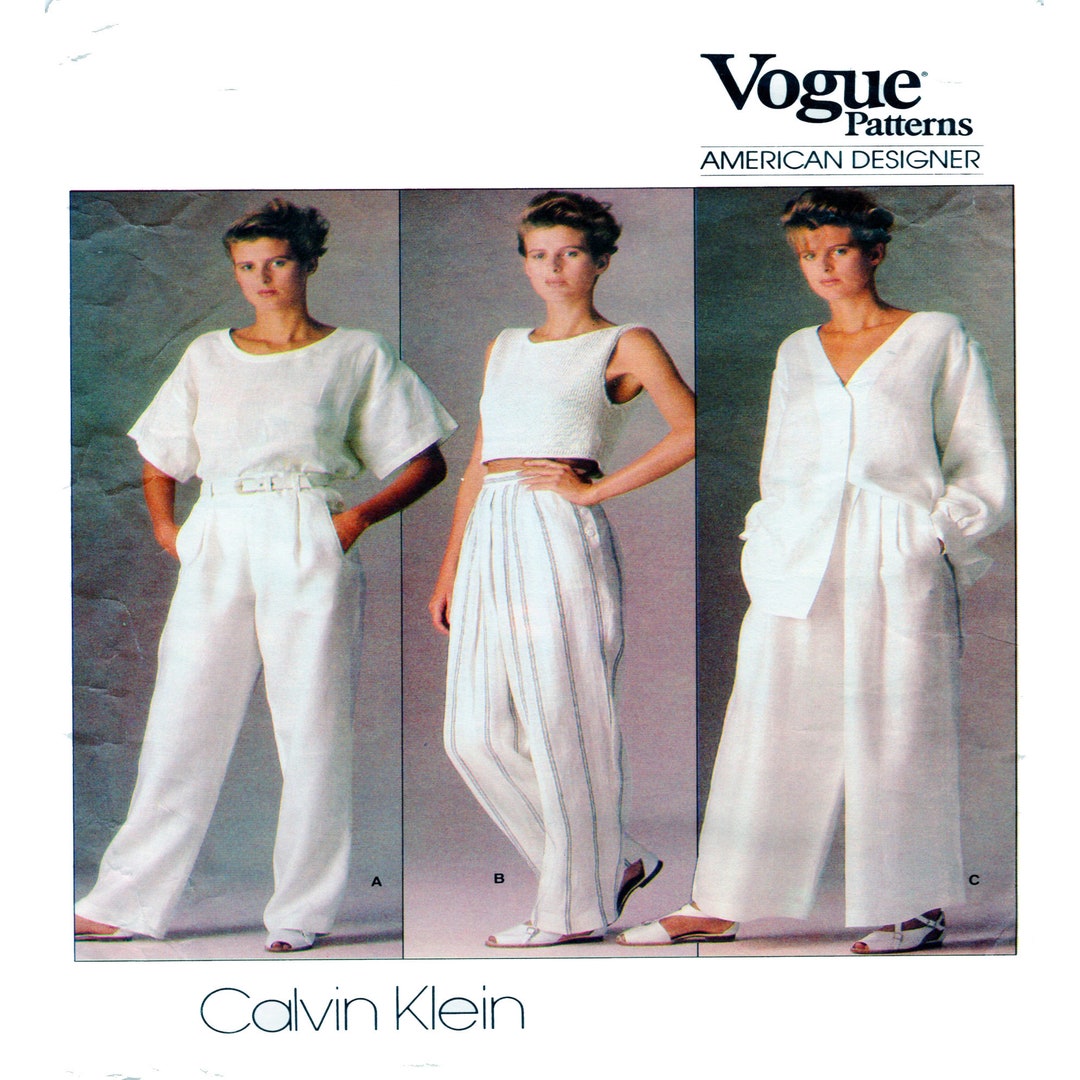 Vogue 1508 80s Calvin Klein Women Pant Ladies Trouser Sewing Pattern Pleated Front Wide Leg Pant High Waist Pant Size 6 8 UNCUT Etsy
