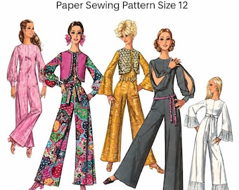 Simplicity 8506 Misses Jumpsuit Original Paper Sewing Pattern Sash Bolero Bell Sleeve Vintage 1969 Size 12 Bust 86.4 cm 34 in