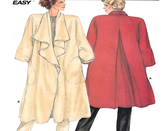 Butterick 3476, Women Long Swing Over Coat Waterfall Collar Loose Fit Wide Sleeve Unlined Jacket Size 14-16-18 UNCUT Sewing Pattern