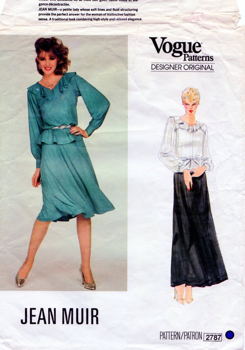 VOGUE 2787, JEAN MUIR, Designer Dress, Sewing Pattern, Peasant Blouse ...