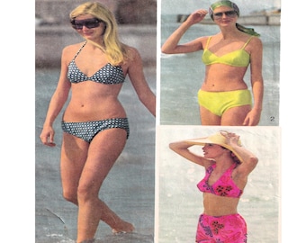 Beach Bikini Fashion, Simplicity 5576, Women Bra Top, High Waist Boxer Bottom, Halter, Hip Hugger 70s Vintage Sewing Pattern, Size 8 to 10