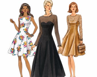 Vogue 8544 Misses Dress Original Paper Sewing Pattern Fit Flare Cocktail Evening Size 12-16 Bust 86.4-96.5 cm 34-38 in