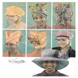 Simplicity 4651 Vintage Hat Sewing Pattern Size S M L Designer Patti Wagner Miller 5 Styles Caps Turban Hat, cultural, garden, event style