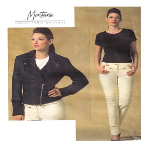 MONTANA, Women Casual Fashion Vogue 2973 Vogue Paris Original Sewing Pattern, Fitted Biker Jacket, Tapered Jean/Pant Pant, Size 6-8-8 UNCUT