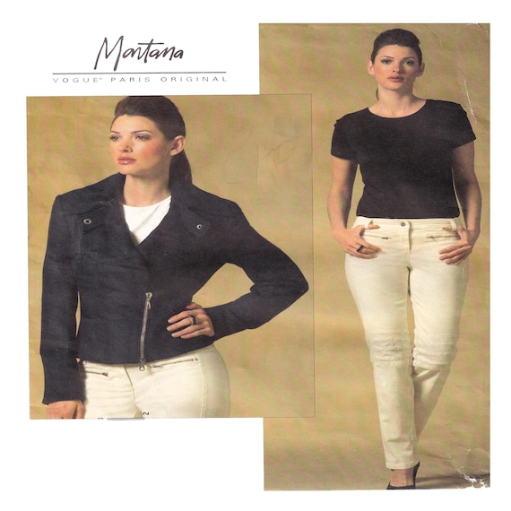 MONTANA, Women Casual Fashion Vogue 2973 Vogue Paris Original Sewing Pattern, Fitted Biker Jacket, Tapered Jean/Pant Pant, Size 4-6-8 UNCUT