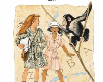 ADVENTURER, Indiana Jones, Safari, Aviator Simplicity 8763 Girls Safari Dress Original Paper Sewing Pattern Size 7