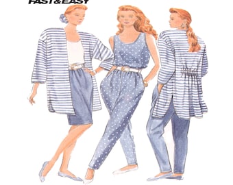 Butterick 3158 , Women 4 Piece Summer Casual Coordinates Sewing Pattern, Long Jacket, Sleeveless Top, Elastic Waist Skirt/ Pant Size 6 to 10
