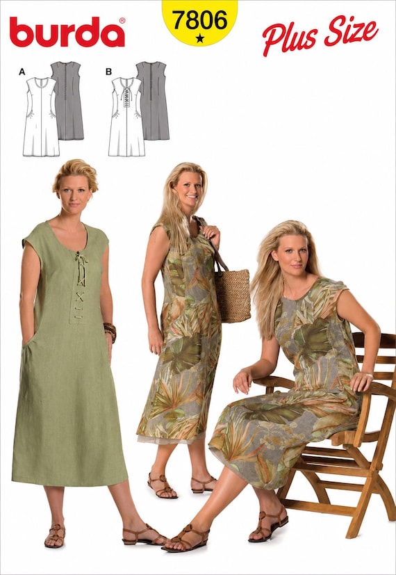 burda ladies dress patterns 7806 Womens Sewing Pattern Plus Size Maxi Dress Sizes 18–34 Easy Fit UNCUT Handmade_Knitwear