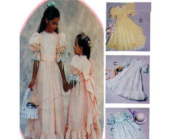 KITTY BENTON, Designer, Girls, Fancy, Long Dress, Sewing Pattern, McCalls 4656, Full Skirt, Puff Sleeve, Ribbon, Buttons, Bows, Size 4