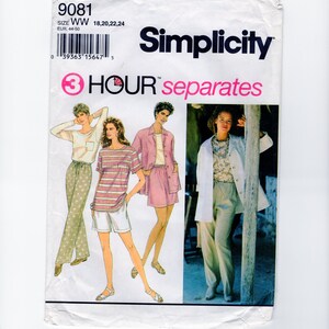 Simplicity 9081, Women Casual Fashion, Over Shirt, Blouse, Elastic Waist Pants, Shorts, Plus Size 18-20-22-24 Women Sewing Pattern, UNCUT