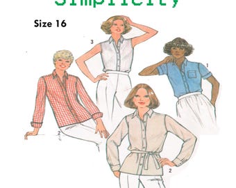 Simplicity 8861 Misses Shirt Sewing Pattern Button Front Blouse Tie Belt Size 16 Bust 97 cm (38.2 in)