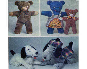 Simplicity 6062, Teddy Bear (19 and 24") with Apron, Puppy Dog (16 and 22"), Soft Stuffed, Plush Toys, Vintage Sewing Pattern, Heirloom Toys