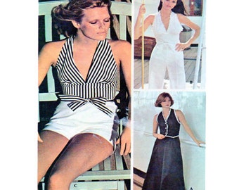 Women Halter Top, Sewing Pattern, Palazzo Pants, High Waist Shorts, McCalls 4539, Open Back Shirt, Boho Style, Flare Pants, Size 5-6
