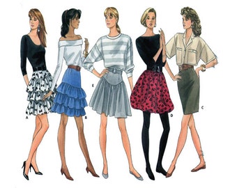 Butterick 5907, Tiered, Drop Waist, Puffy, Pencil Skirt, Above Knee, Semi Fitted, Ruffles, Flounce, Tiers, Size 6-8, 80s Vintage Pattern