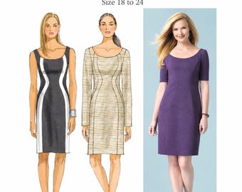 Butterick B5998 Women’s Dress Original Paper Sewing Pattern Easy Fitted Lined Sheath Plus Size 18W-24W Bust 102-117 cm 40-46 in