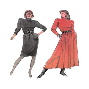Simplicity Jiffy 8283, Women Dress Sewing Pattern, Easy to Sew, Tunic Style, Wide Sleeve, Full Skirt, High Collar, Size 8-10-12-14 UNCUT
