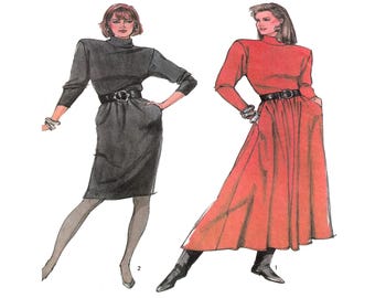 Simplicity Jiffy 8283, Women Dress Sewing Pattern, Easy to Sew, Tunic Style, Wide Sleeve, Full Skirt, High Collar, Size 8-10-12-14 UNCUT