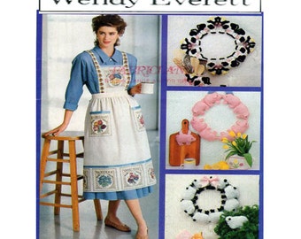 WENDY EVERETT, Butterick 4164, Apron Sewing Pattern, Farmyard, Barn Yard, Theme, Pig, Cow, Sheep, Wreath, Long Sleeve Shrug, Wrap, UNCUT