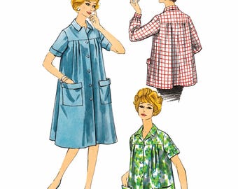 Misses’ smock sewing pattern for a 1950s button-front duster, house dress, artist coat, or work smock in size 18, bust 97 cm (38 in).