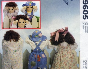 FAYE WINE, 25" Tall, Rag Doll, Sewing Pattern, McCalls 9605, Soft Stuffed, Fabric Doll, Dress, Pinafore, Overalls, Bow, UNCUT, Doll Pattern