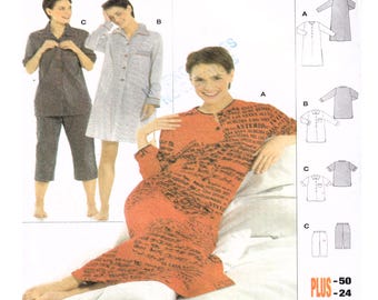 Burda 8271 Vintage 2000s Sleepwear Pattern Nightgown Pajamas Plus Size Loose Fit Lounge Set UNCUT