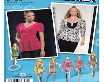 Simplicity 2733, Women Blouse Sewing Pattern, multiple design options: neckline, bodice, sleeve, Project Runway, Size 12-14-16-18-20, UNCUT