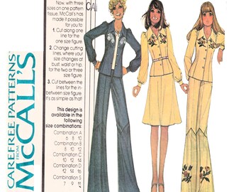 McCall’s 4667 Vintage 1970s Shirt Jacket Skirt Pants Pattern Boho Embroidered Set Size 8 10 Bust 31.5–32.5