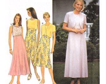 Patrón de costura para vestido de verano Simplicity 8507 para mujer, sin mangas, corte imperio, corte acampanado, chaqueta de manga corta a juego, tallas 6-8-10, sin cortar.