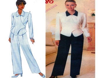 Butterick 4760, Size 14, David Warren, Women Suit, Sewing Pattern, Point Collar, Wrap Front Jacket / Blazer, Pleat Front Straight Leg Pant