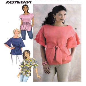 Butterick 6685, Women Sewing Pattern, Boat Neckline, Pullover Tunic Top,  Flutter or Cap Sleeve, Easy Sew Pattern Size Large to XXL