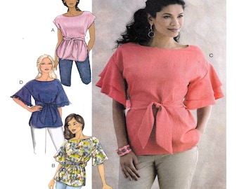 Butterick 6685, damesnaaipatroon, boothals, pullover-tuniektop, fladder- of kapmouw, eenvoudig naaipatroon, maat Large tot XXL
