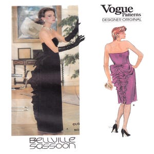 Vogue 1275, Bellville Sassoon Gown, Women Evening Wear Sewing Pattern, Sleeveless, Shaped Bodice, Gathered Bow, Size 8 UNCUT