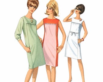 Cartamodello originale Simplicity 6493 per abito da donna, vintage 1966, modello Mod Shift, taglia 12, busto 81,3 cm (32 pollici), non tagliato.
