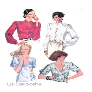 McCalls 6964, Damblus, Damtopp, Mandarinkrage, Damsömnadsmönster, Knappar framtill, Kort/Långärmad, Axelband Storlek 14 Oklippt