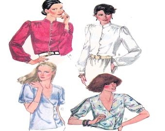 McCalls 6964, Women Blouse, Women Top, Mandarin Collar, Women Sewing Pattern, Button Front, Short / Long Sleeve, Cross Body Size 14 UNCUT