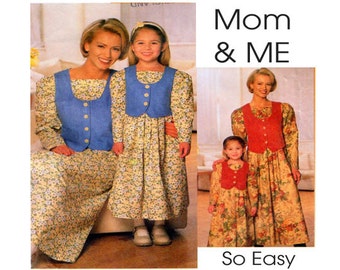 Mother and Daughter, matching dresses, loose fit, Simplicity 7769, Full Skirt, Square Neckline, Size: Adult XS-S and CHILD 3-4-5-6-7-8