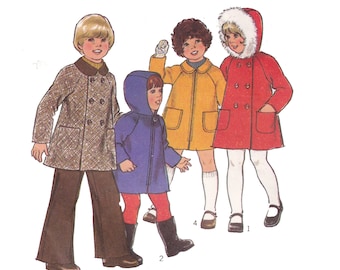 Style 1646 Child Coat, Jacket, 1970s Vintage, Children Sewing Pattern, Button Front, Zip Front, Hood, Round Collar, Patch Pocket, Size 5