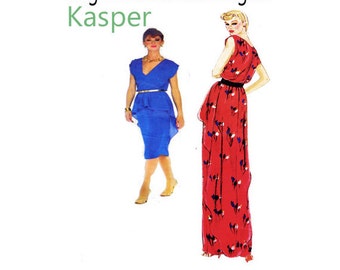 Vogue 2331, Kasper, Vogue American Designer, Evening Gown, V Neckline Dress, Sewing Pattern, Deep Neckline, Pencil Skirt, Peplum, Size 8