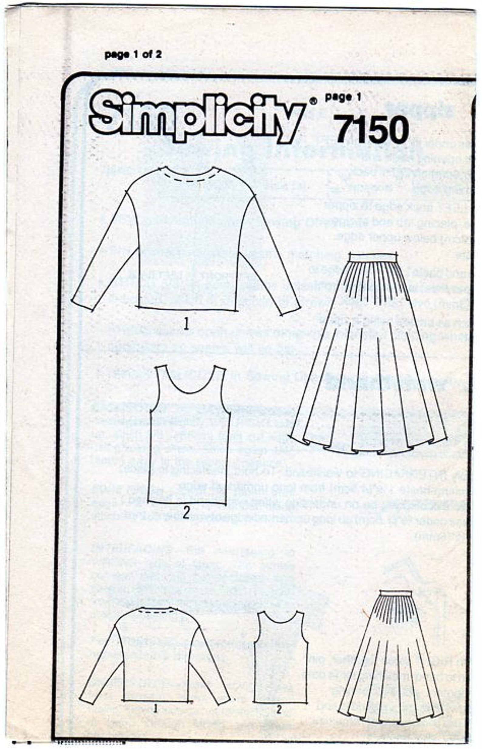 Simplicity 7150 Women Full Skirt Pleated Skirt Pull Over - Etsy