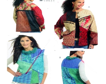 McCalls 5127. Jennifer Lokey diseño, chaqueta patchwork, chaleco de trabajo de bloque, patrón de costura de las mujeres, chaqueta delantera del botón, un tamaño se adapta a todos, sin cortar