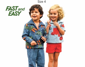 Patrón de costura original en papel Butterick 4738 para top, pantalones y shorts infantiles, talla 4, pecho 58,4 cm (23 pulgadas), sin cortar.