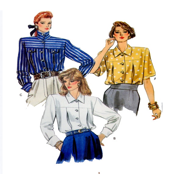 VOGUE 7447 Chemisier pour femme Chemise boutonnee sur le devant Patron de couture Patte de boutonnage Poche Col haut Manches longues Manches courtes Taille 8 10 12 sans coupure Etsy France