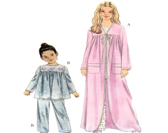 Girls Nightwear Simplicity 9020 Sewing Pattern, Long Bathrobe, Two Piece Pajamas, Easy Sew, Multi Size Children Sizes 3 to 12 UNCUT
