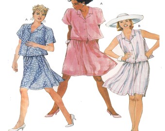 McCalls 3741, zomertop en rokset naaipatroon, crop top/tuniek met knopen, losse pasvorm, Aline-rok, petite volwassen maat 6-8 ONBESNEDEN