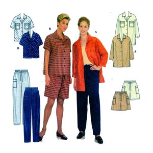 Simplicity 7977, Women Sewing Pattern, Button Front Shirt, Short Sleeve Top, Tapered Leg Pant, Shorts, Elastic Waist, Size 18 to 24, UNCUT