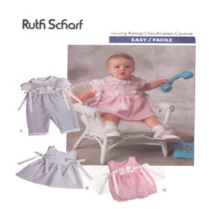 RUTH SCHARF Butterick 3218 Overall, Sparkdräkt, Topp med Tryckknapp i Grenen, Sparkdräkt med Tryckknapp Shorts Tröja Barnstorlek: Nyfödd till 18 månader